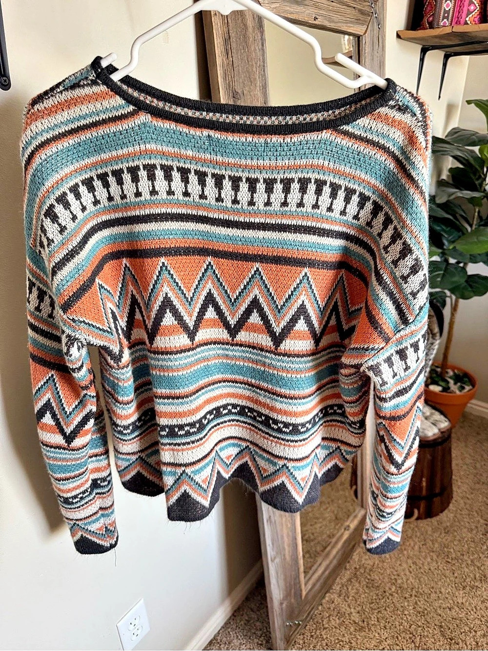 Rock & Roll Denim Aztec Print Knit Sweater Women's Geometric Sweater Size Large